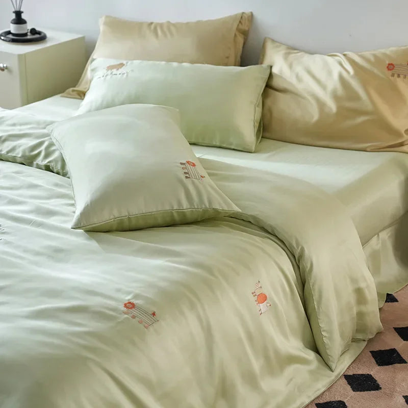 Afralia™ Luxury Embroidery Rayon Bedding Set for Cool Summer Comfort