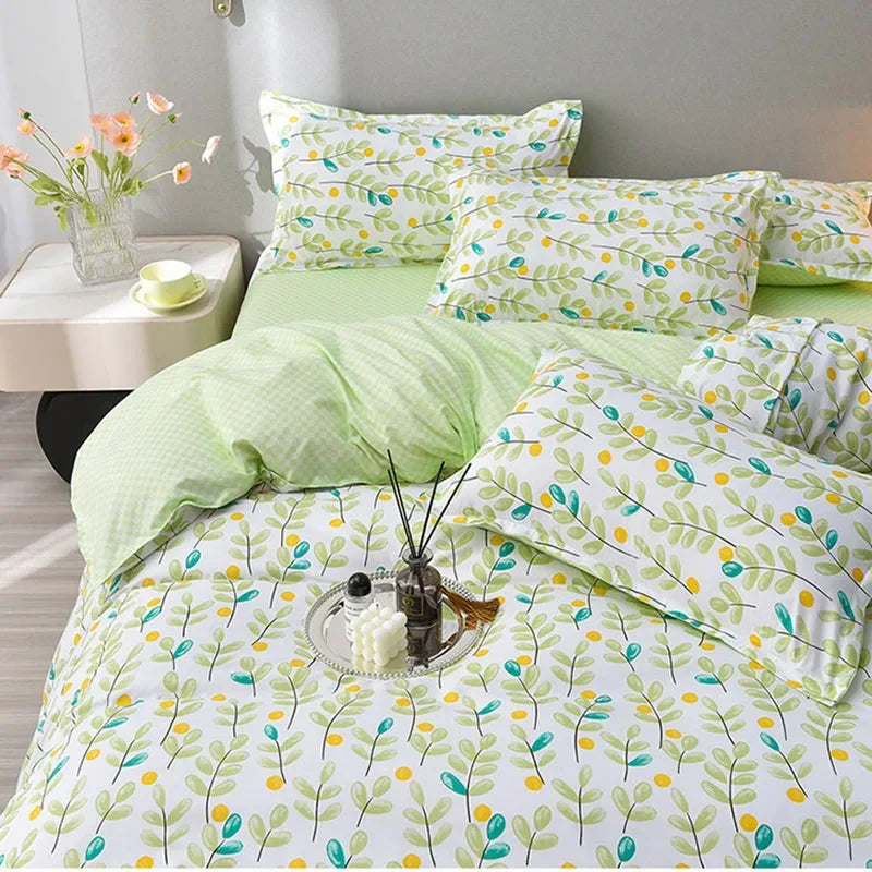 Afralia™ Plant Print Bedding Set: Skin-Friendly Duvet Cover & Bedsheet for All Seasons