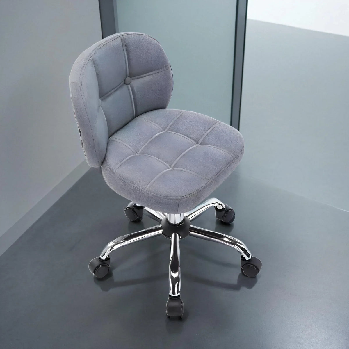 Afralia™ Velvet Office Stool Swivel Computer Chair, Adjustable Height, Low Backrest, Rolling Rocker