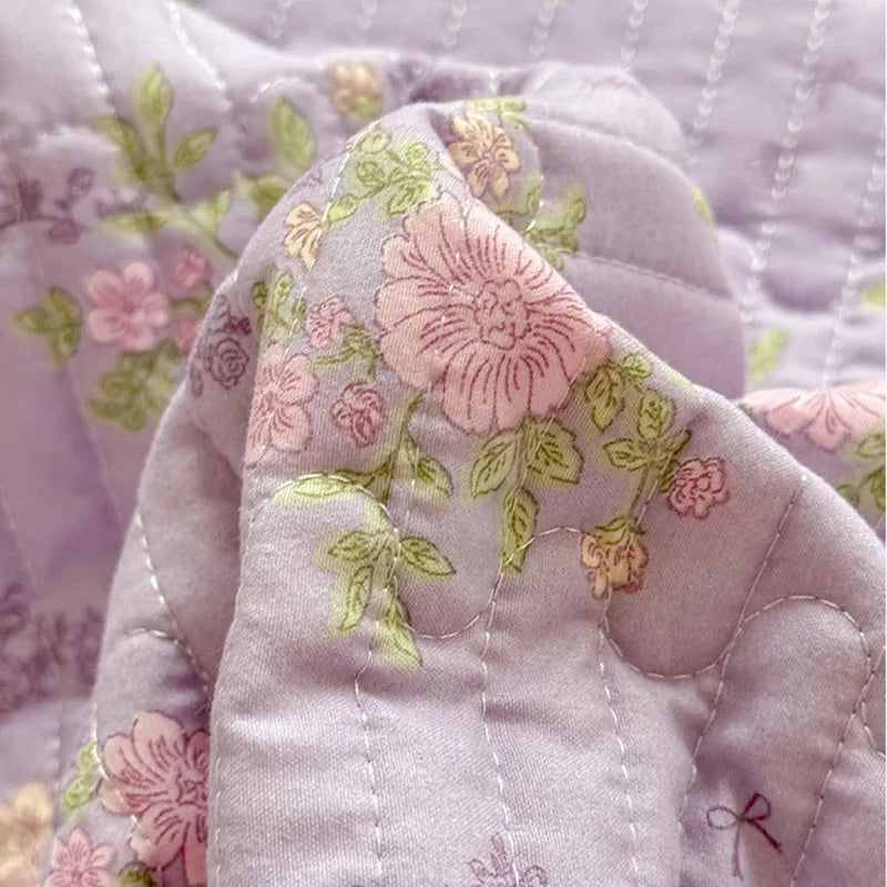 Afralia™ Princess Quilted Bed Cover: Korean Washed Cotton, Single, Lace Detail, Skin-Friendly Fabrics