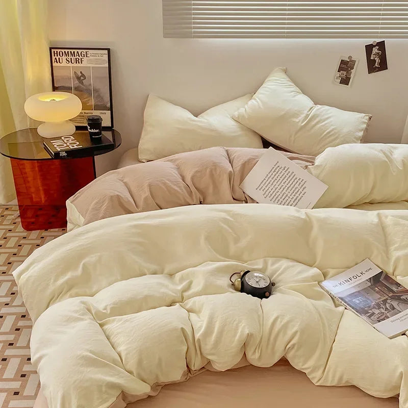Afralia™ Soft Bedding Set: Fitted Sheet, Duvet Cover, Pillowcase - Queen/King Size