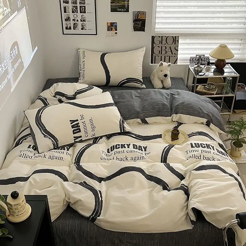 Afralia™ Nordic Cotton Bedding Set Duvet Cover with Sheets Single Queen Decor