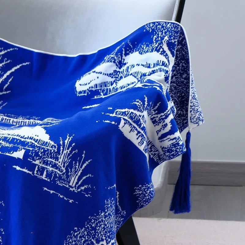 Afralia™ Blue Knitted Sofa Blanket for All Seasons at Home