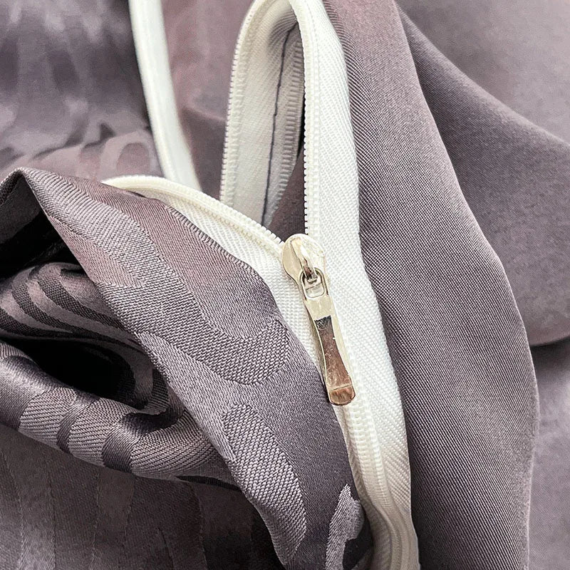 Afralia™ Jacquard Satin Duvet Cover Set - Luxury Solid Soft Quilt Kit