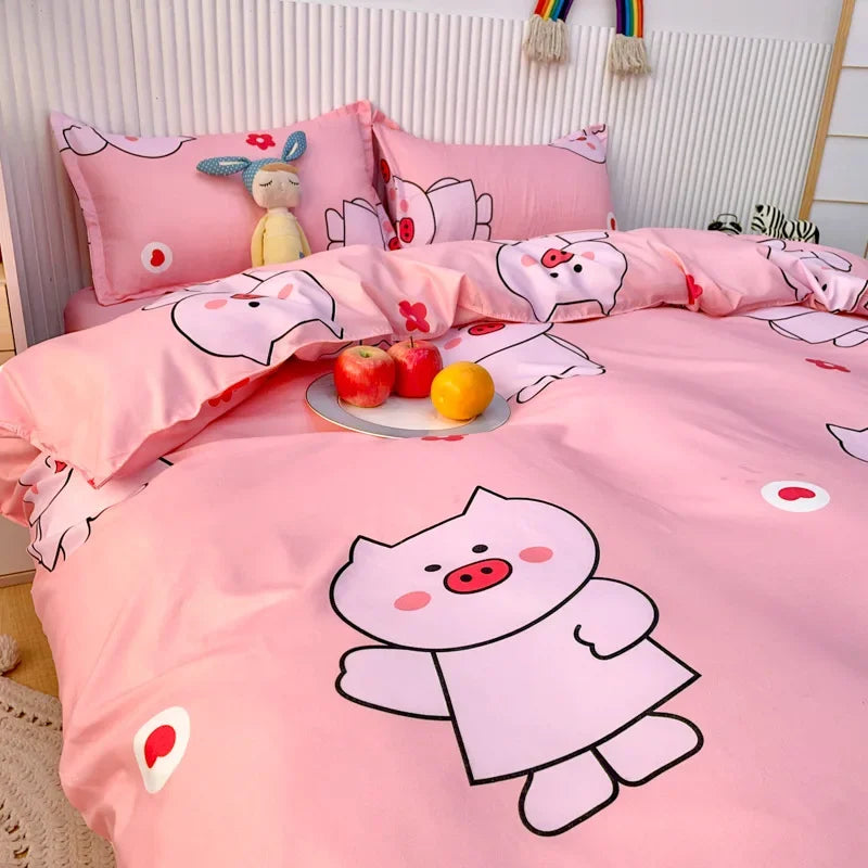Afralia™ Cute Cartoon Printed Bedding Set | Washed Skin-Friendly | Queen/King Size