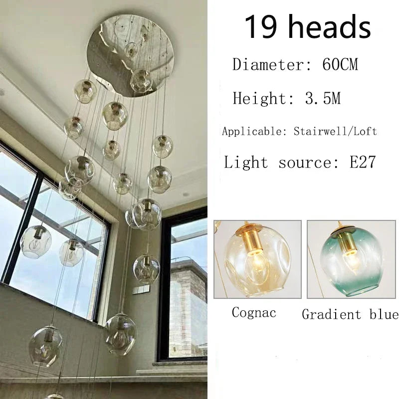 Afralia™ Glass Ball Spiral Chandelier for Modern Luxury Living Room