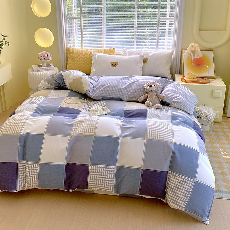 Afralia™ Nordic Plaid Cotton Duvet Cover for All Seasons - Single/Double Bed
