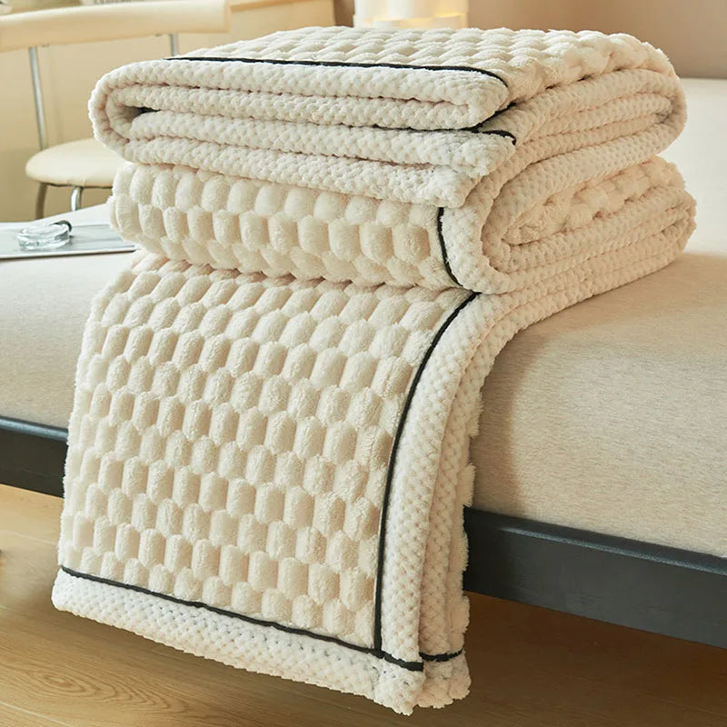 Afralia™ Double-Layer Coral Fleece Blanket: Super Soft Queen King Quilt for Winter