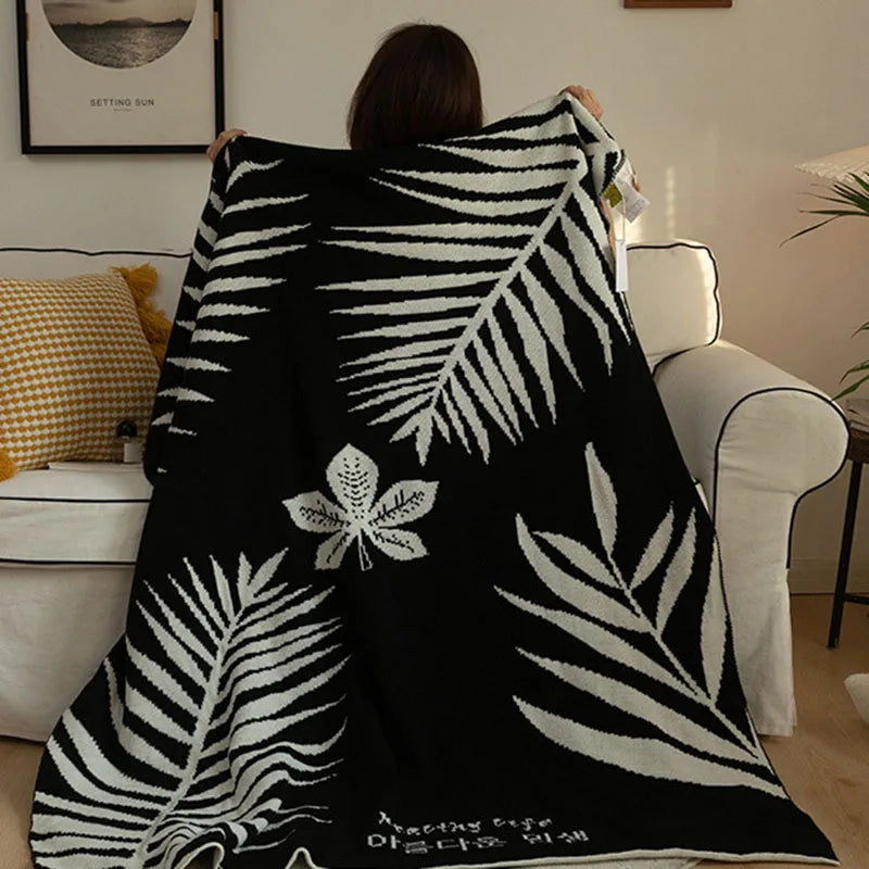 Afralia™ Knitted Sofa Cover Blanket: Black & White Thin Quilt for Office Nap & Air Conditioning