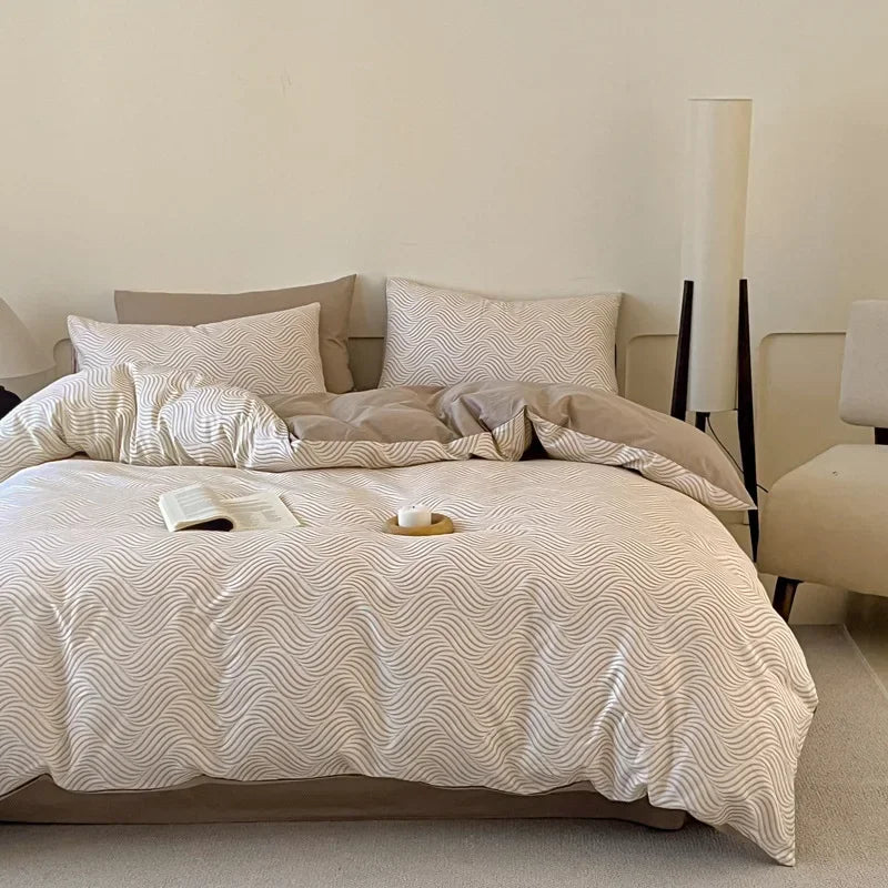 Afralia™ Soft Cotton Grid Printed Bedding Set for Single/Double Bed