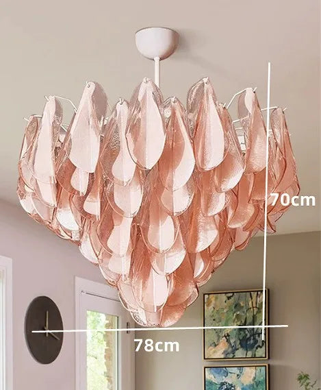 Afralia™ Pink Green Petal Crystal Glass Chandelier for Home Decor