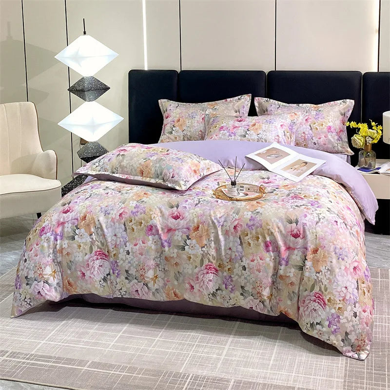 Afralia™ Summer Ice Silk Printed Bedding Set with Lace - Cooling Quilt, Duvet Cover, Pillowcases & Bed Sheet