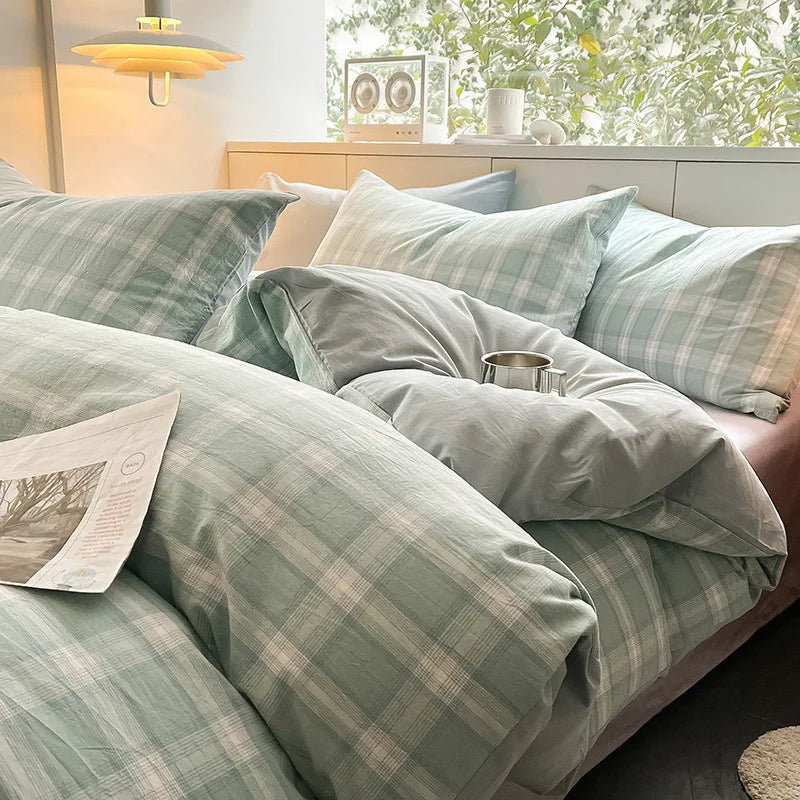 Afralia™ Striped Gird Cotton Bedding Set: Skin-Friendly & Non-Fading for All Seasons