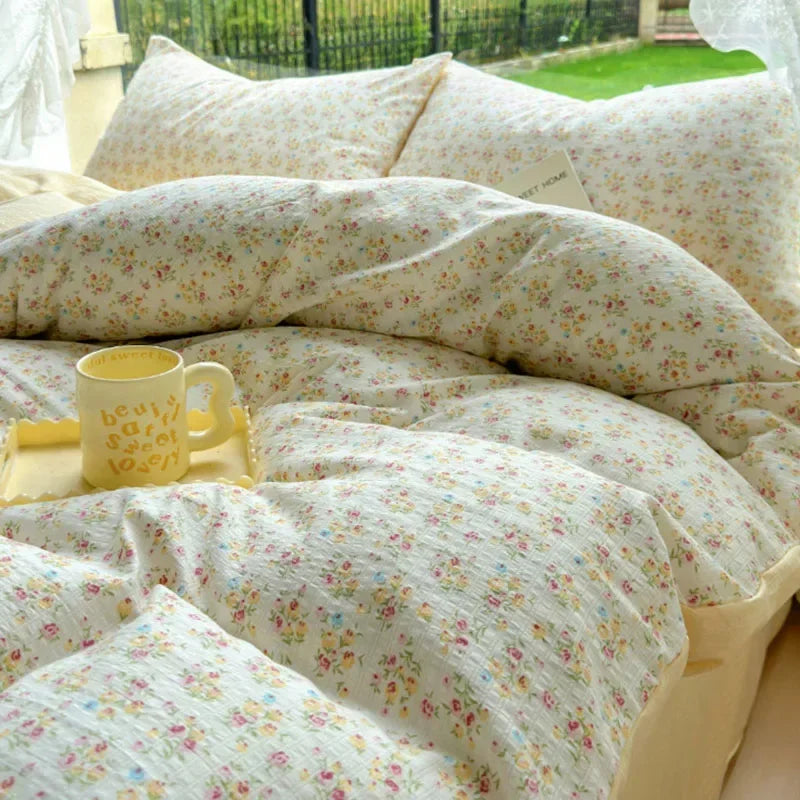 Afralia™ Floral Printed Cotton Bed Set: Cute, Soft, Comfortable 4-Piece Duvet Cover & Sheet