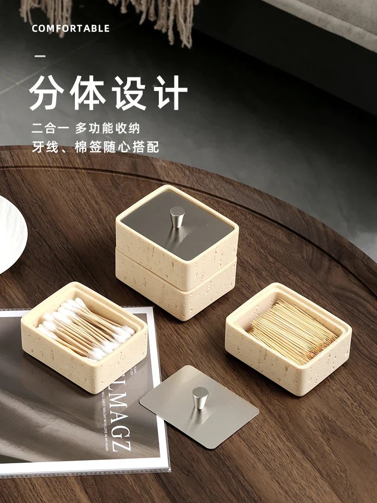 Afralia™ Double Decker Jewelry Organizer with Natural Stone, 2 in 1 Floss Box & Bathroom Ornament