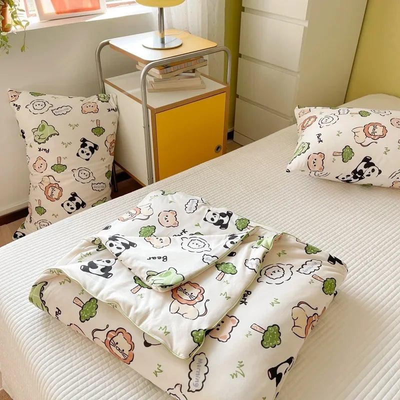 Afralia™ Cartoon Patchwork Summer Cooling Blanket Lightweight Air Condition Comforter