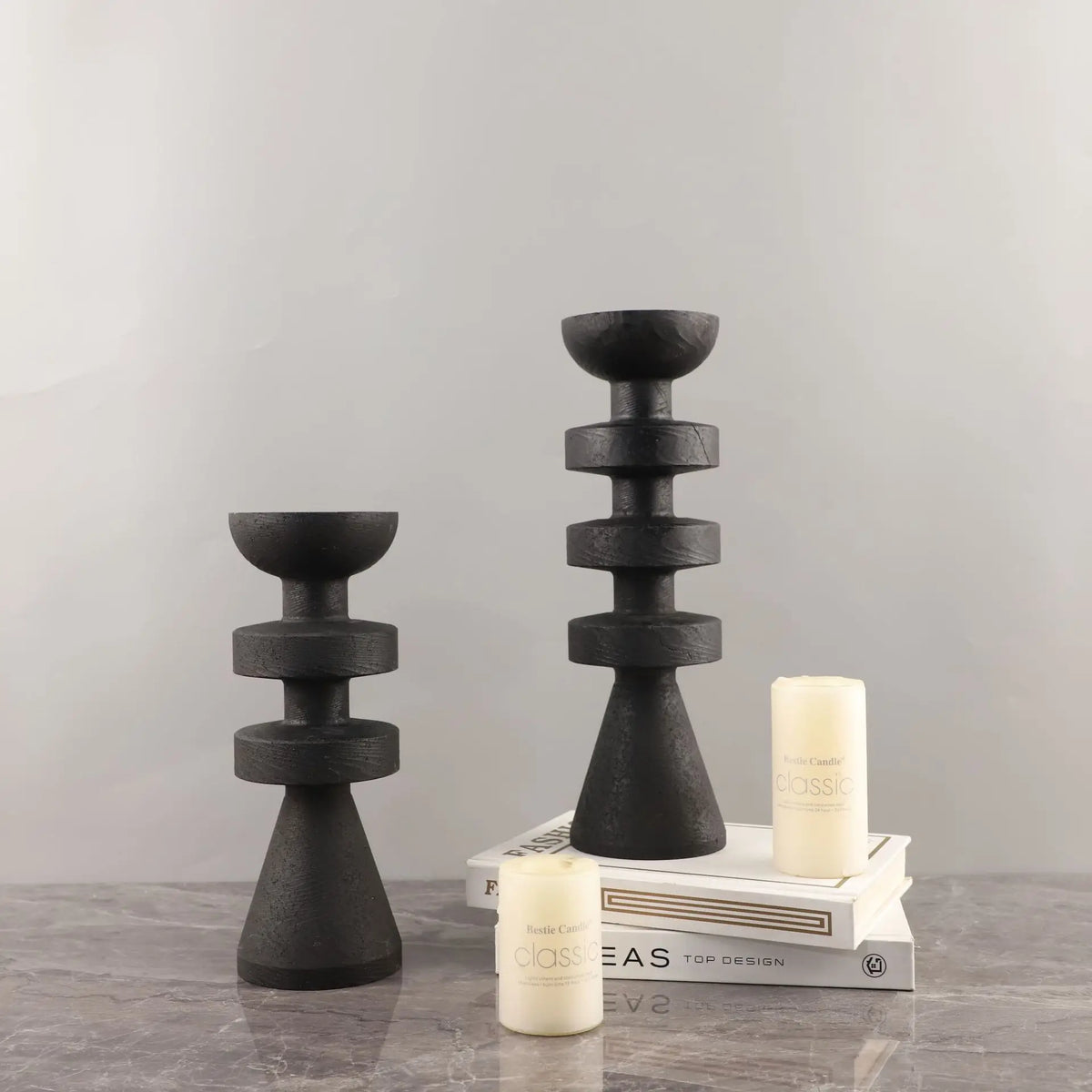 Afralia™ Black Marble Candle Holder, Modern Yellow Stone Candle Holder