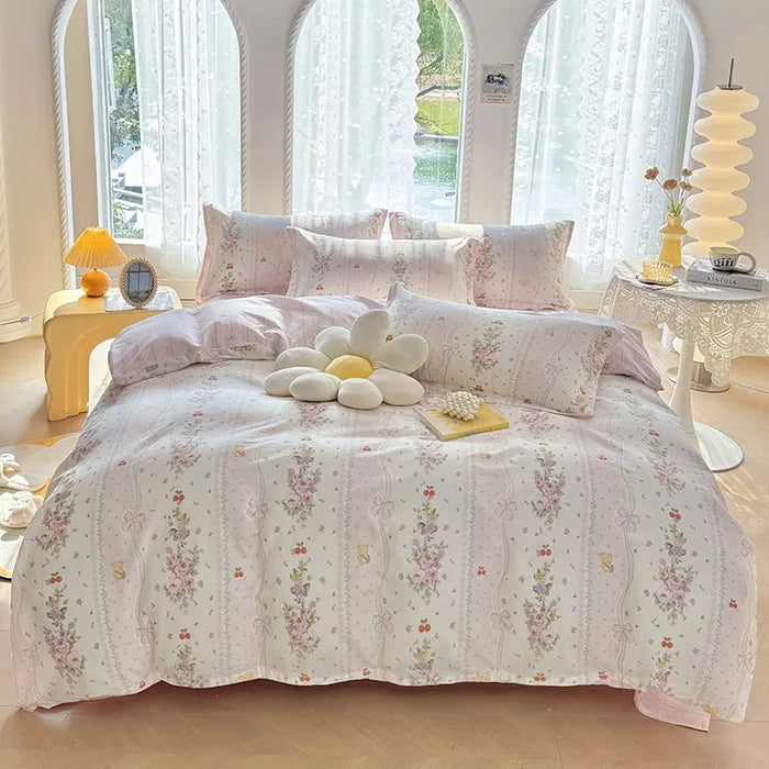 Afralia™ Romantic Flower Print Cotton Bedding Set with Ultra Soft Duvet Cover & Bed Linens