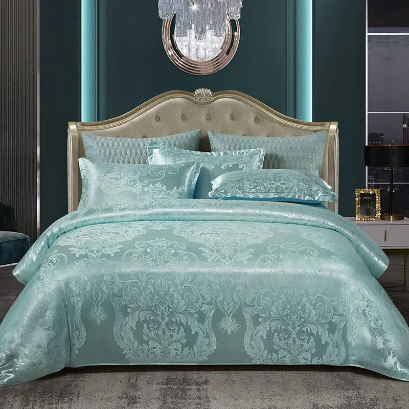 Afralia™ Satin Jacquard Bedding Set: Fitted Sheet, Duvet Cover, 2 Pillowcases - Queen King