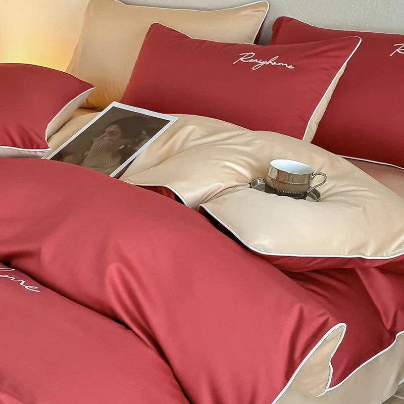 Afralia™ Pure Cotton Luxury Embroidery Bedding Set - Nordic Solid Color Duvet Bedclothes
