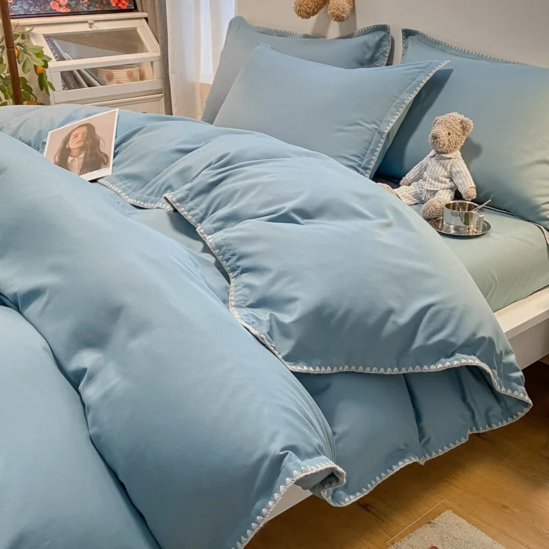 Afralia™ Solid Color Shell Edge Bed Set: Soft, Skin-Friendly, Non-Fading. Single Queen Size.