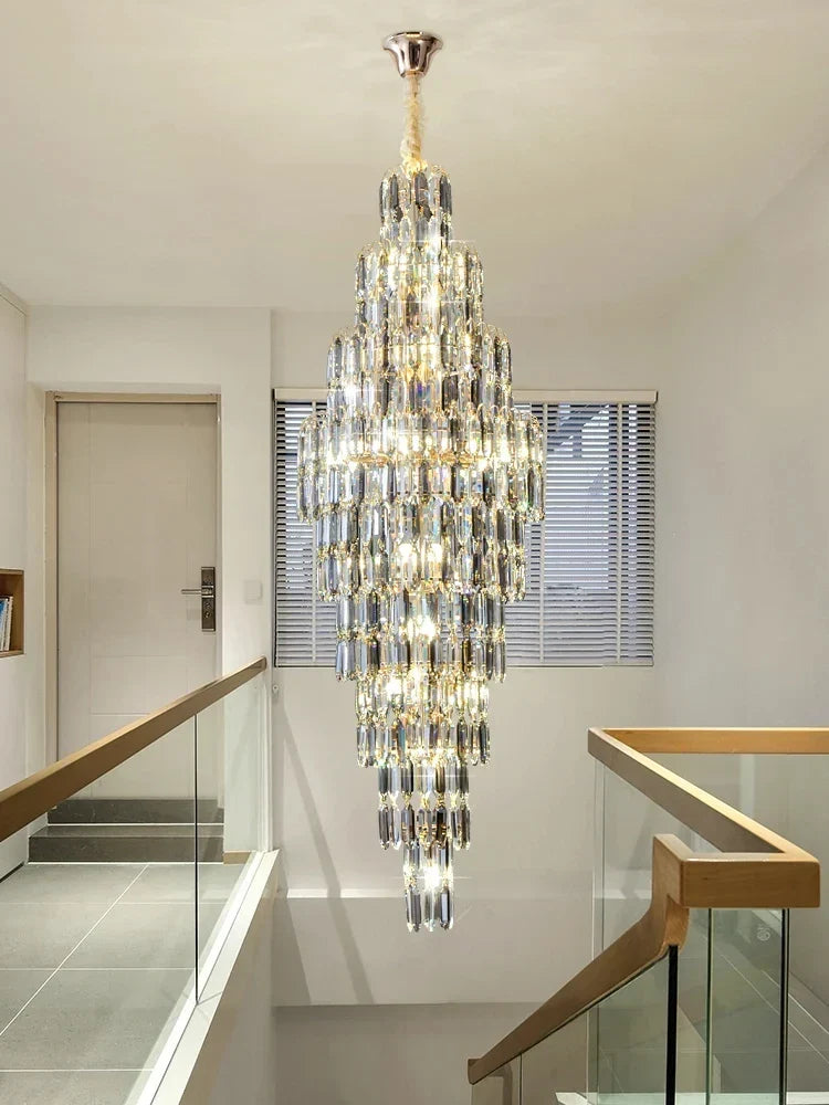 Afralia™ Crystal Luxury Chandelier for Villa Hotel Living Room Spiral Staircase