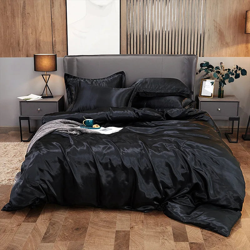 Afralia™ Solid Color Ice Rayon Cooling Bedding Set - King/Queen Size Skin-Friendly Fitted Sheet