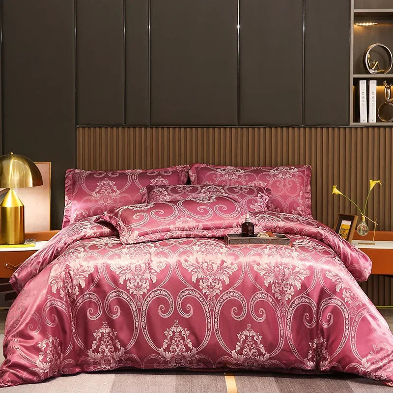 Afralia™ Satin Jacquard Bedding Set: Fitted Sheet, Duvet Cover, 2 Pillowcases - Queen King