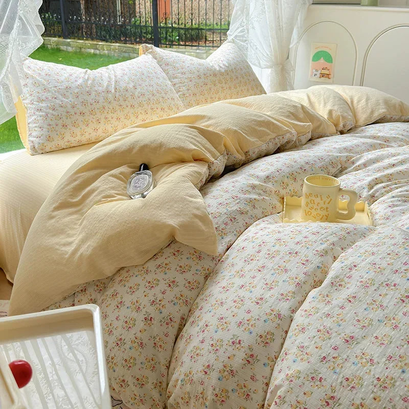 Afralia™ Floral Printed Cotton Bed Set: Cute, Soft, Comfortable 4-Piece Duvet Cover & Sheet