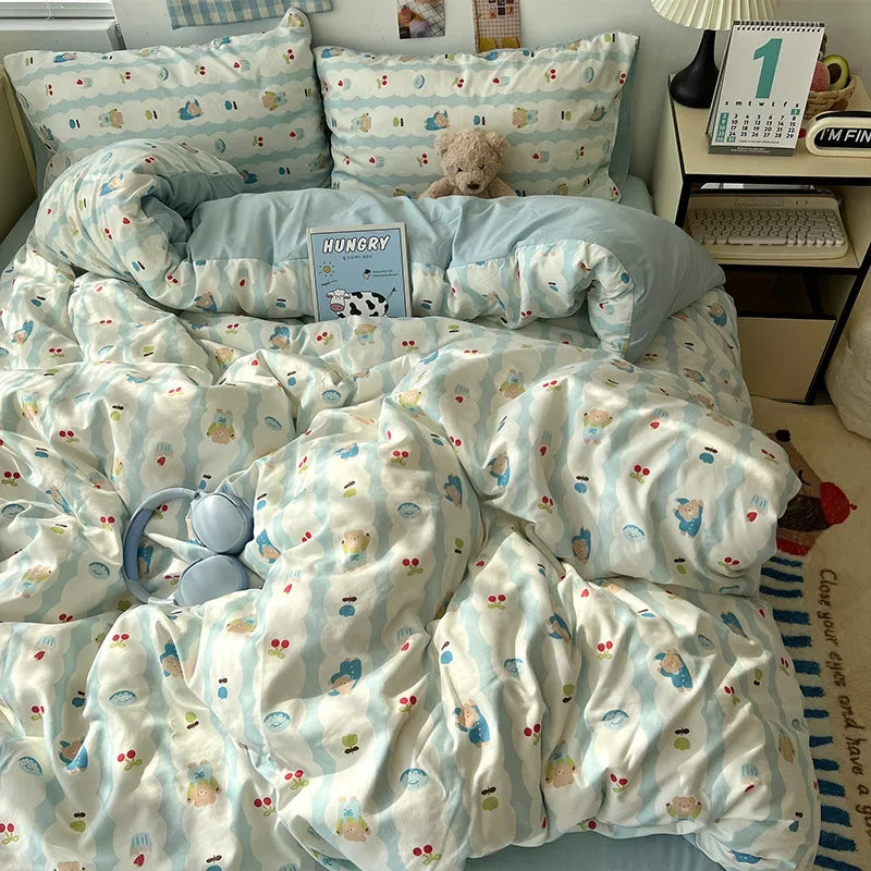 Afralia™ Cartoon Pattern Printed Cotton Bedding Set with Pillowcase