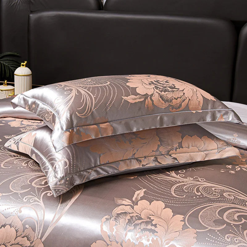 Afralia™ Satin Jacquard Bedding Set | 4Pcs Double Size Bedclothes