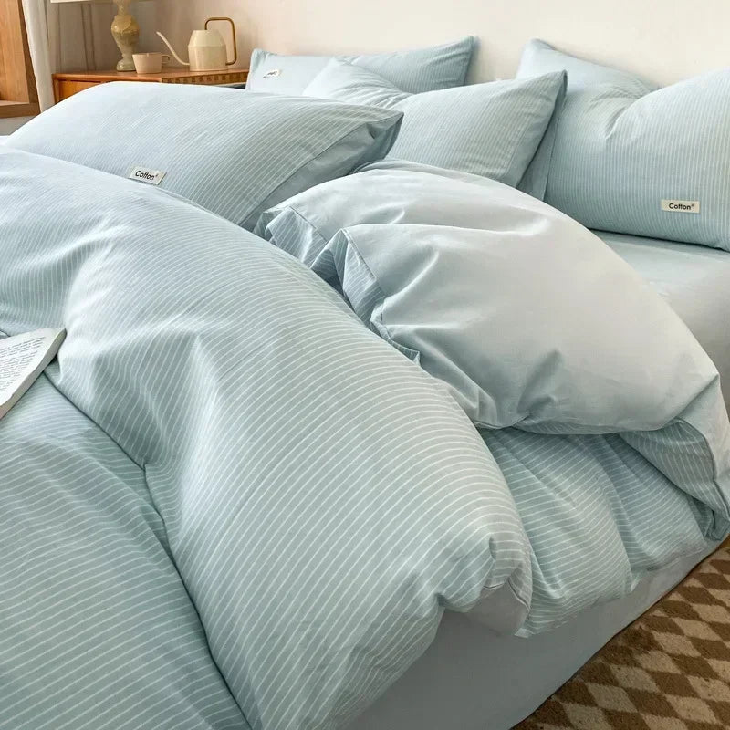 Afralia™ Nordic Cotton Bedding Set: Soft Striped Comforter Cover for Adults