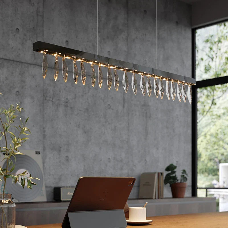 Afralia™ Silver Rectangle Crystal Chandelier for Dining Living Room Large Modern Style