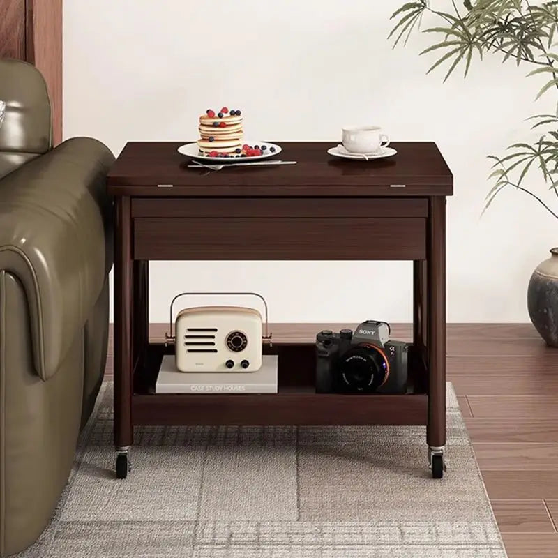 Afralia™ Ash Wood Cart Coffee Table with Folding Desktop Storage