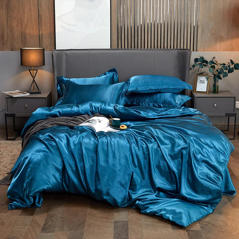 Afralia™ Solid Color Ice Rayon Cooling Bedding Set - King/Queen Size Skin-Friendly Fitted Sheet