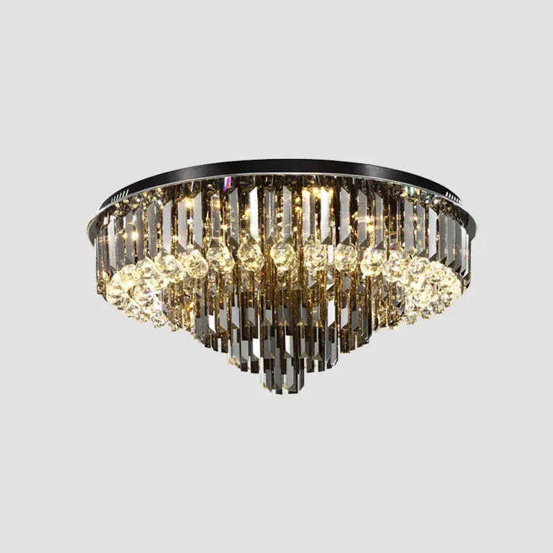 Afralia™ Round Crystal Ceiling Chandelier - Modern Black Gold Living Room Lighting