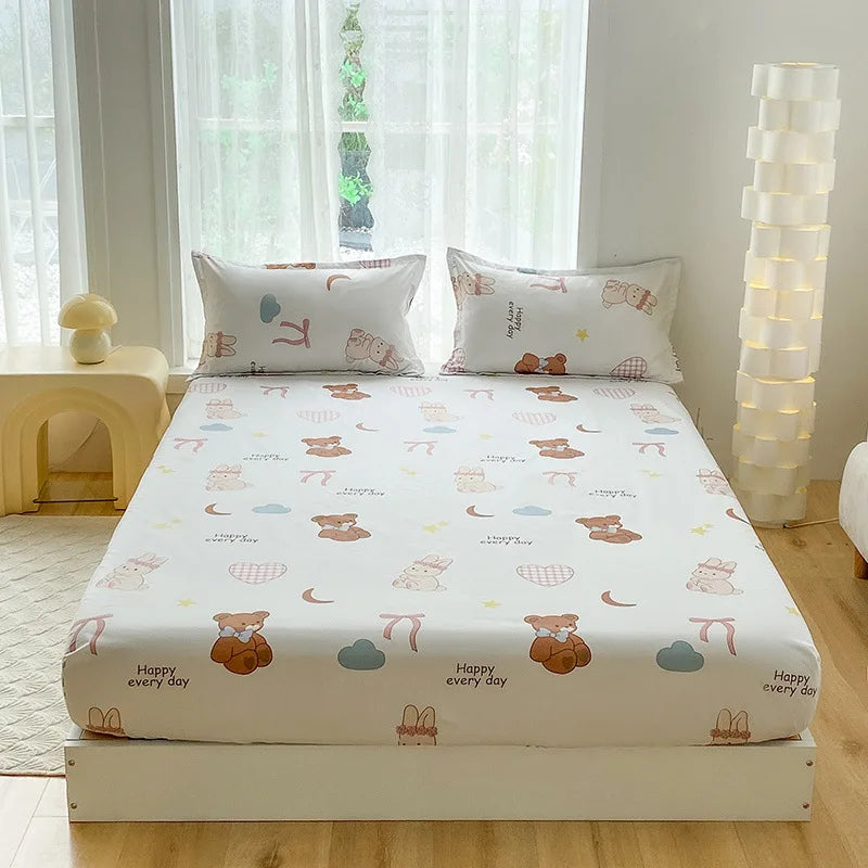 Afralia™ Printed Waterproof Fitted Bed Sheet Full Queen Size Bed Cover