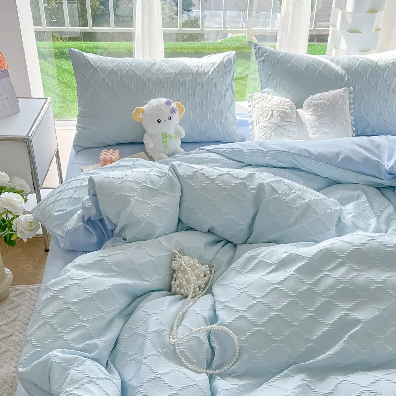 Afralia™ Solid Color Square Jacquard Bedding Set - Cozy Summer Comforter for Girls