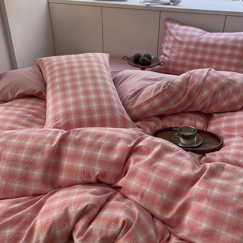 Afralia™ Soft Grid Print Bedding Set for King Queen Double Size Beds