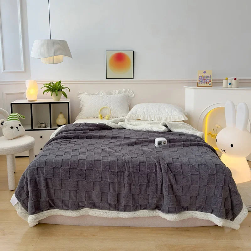 Afralia™ Checkerboard Lambs Wool Blanket, Cozy & Soft Throws for Sofa & Bed