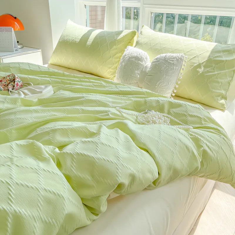 Afralia™ Solid Color Square Jacquard Bedding Set - Cozy Summer Comforter for Girls