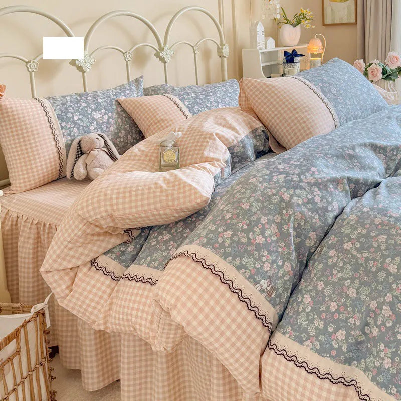 Afralia™ Floral Embroidery Lace Bedding Set Full Double Size Skin Friendly Cotton