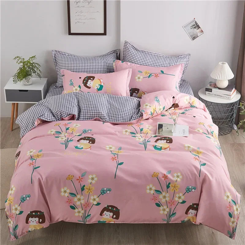 Afralia™ Plant Print Bedding Set: Skin-Friendly Duvet Cover & Bedsheet for All Seasons