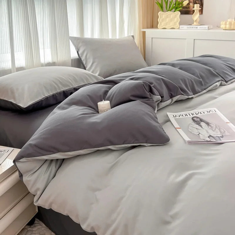 Afralia™ Solid Color Duvet Cover Set - Queen King Full Size Flat Sheet Bedding