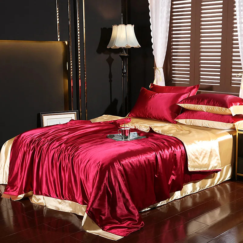 Afralia™ Silk Summer Bedding Set: Double-Sided Cooling Comforter & Soft Satin Sheet - Single/Double