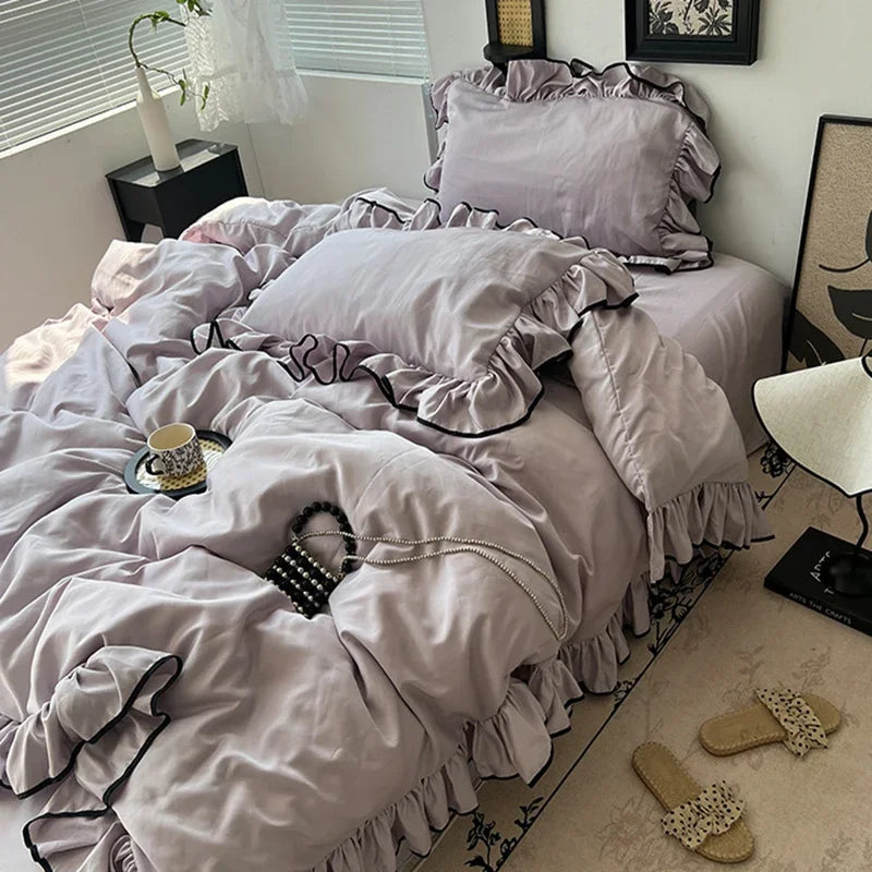 Afralia™ Cooling Silky Ruffled Bedding Set 180X220 - 4 Piece Smooth Fitted Sheet