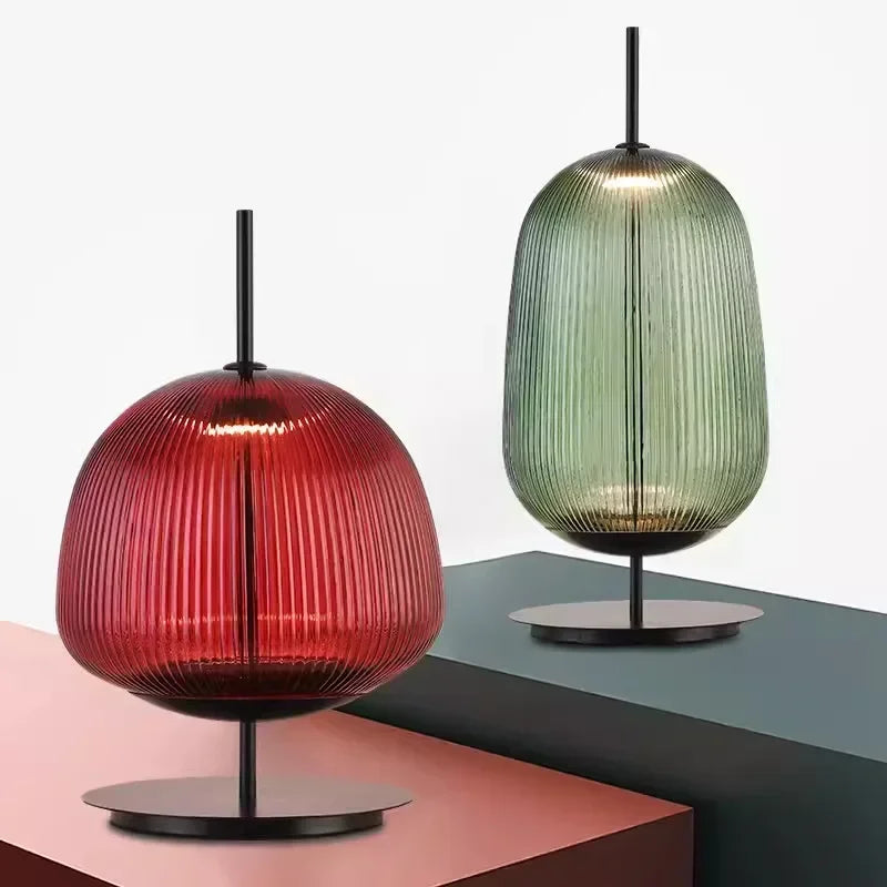 Afralia™ Green Red Glass Table Lamp LED Lighting for Bedroom and Living Room