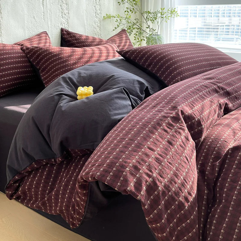 Afralia™ Luxury Striped Jacquard Cotton Bedding Set - Ultra Soft Duvet Cover Kit