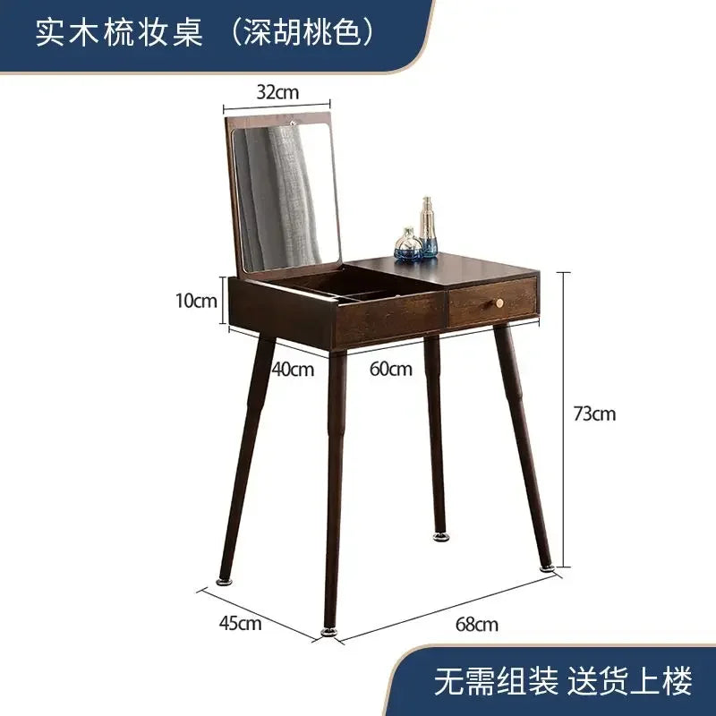 Afralia™ Solid Wood Makeup Dressing Table with Flip Style Mirror and Drawers