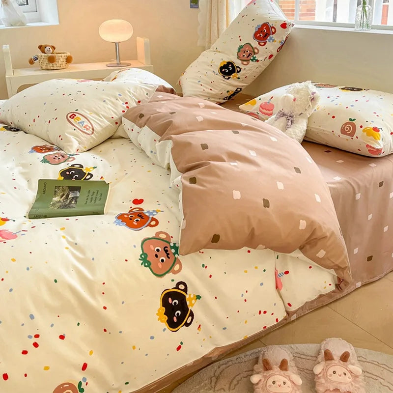 Afralia™ Cartoon Printed Cotton Duvet Cover for Kids & Teens Beddings